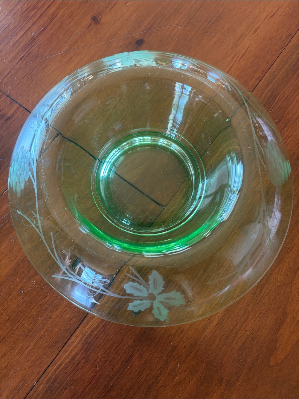 Uranium Etched Glass Console Bowl Vtg